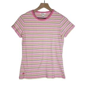 Vintage Lilly Pulitzer Stripe Short Sleeve Baby Tee M Pink Green Yellow T-Shirt‎